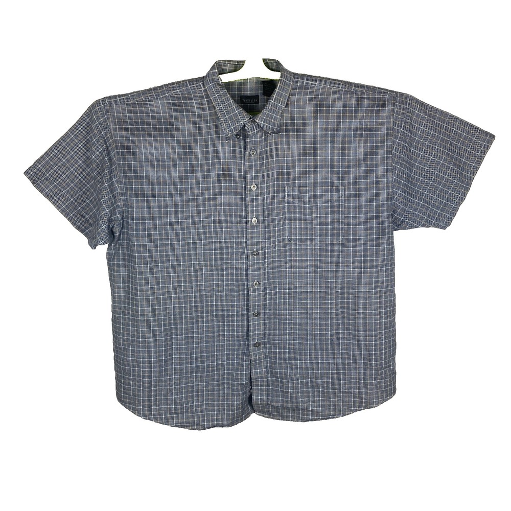 Vintage Y2K Van Heusen Mens Blue Short Sleeve Checked‎ Button Up Shirt Size 2X